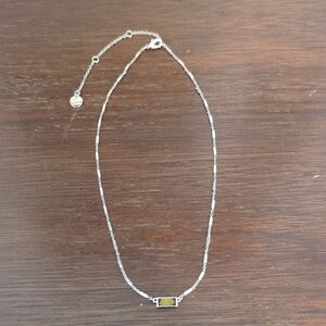 Costume Jewelry Silver Color Chain Bar Necklace with Iridescent Opal Inlay